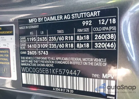2019 Mercedes-Benz Glc 350E 4Matic from USA, damaged, VIN WDC0G5EB1KF579447